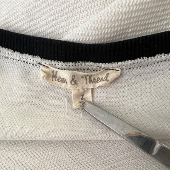 'Hem & Thread' Distressed Cotton White & Black Top - Picture 8 of 10